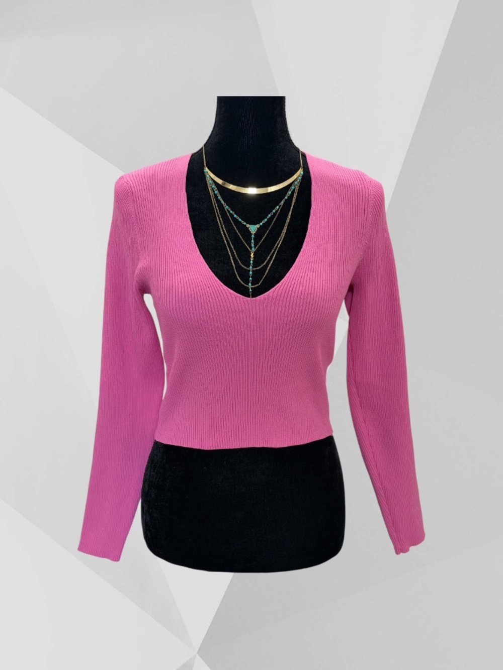 SINCERELY JULES DEEP V-Neck Pullover Sweater Vibrant Pink M/L Long Sleeves NWT